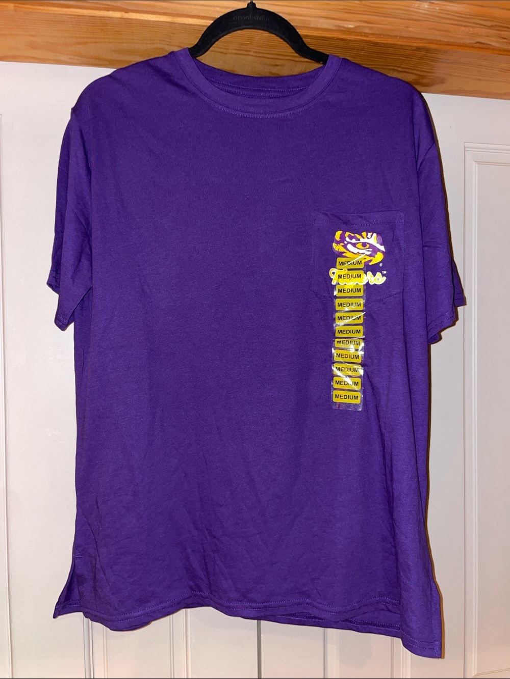 LSU Men's Purple Short Sleeve Pocket Tee with Yellow Graphic